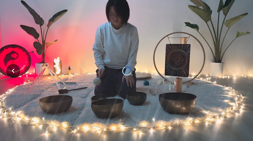 A sound bath session in progress at Stellar Studio, Helensvale, singing bowls set out on a circle of fairy lights